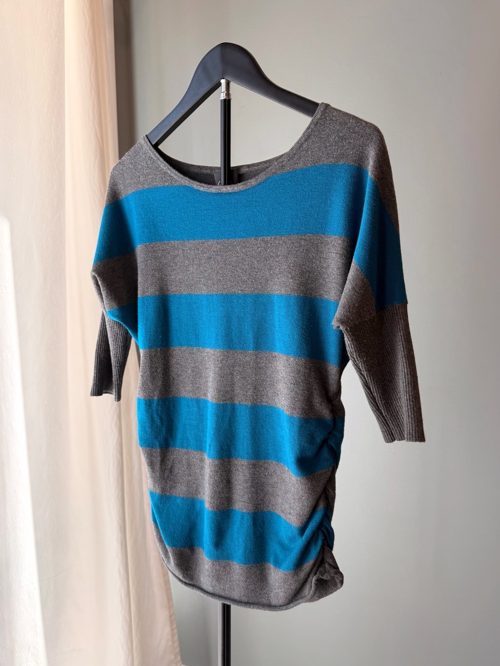 Dots Vintage Y2K Women's Medium Striped Sweater Shirt Retro Blue Gray Casual Tee - Picture 7 of 12